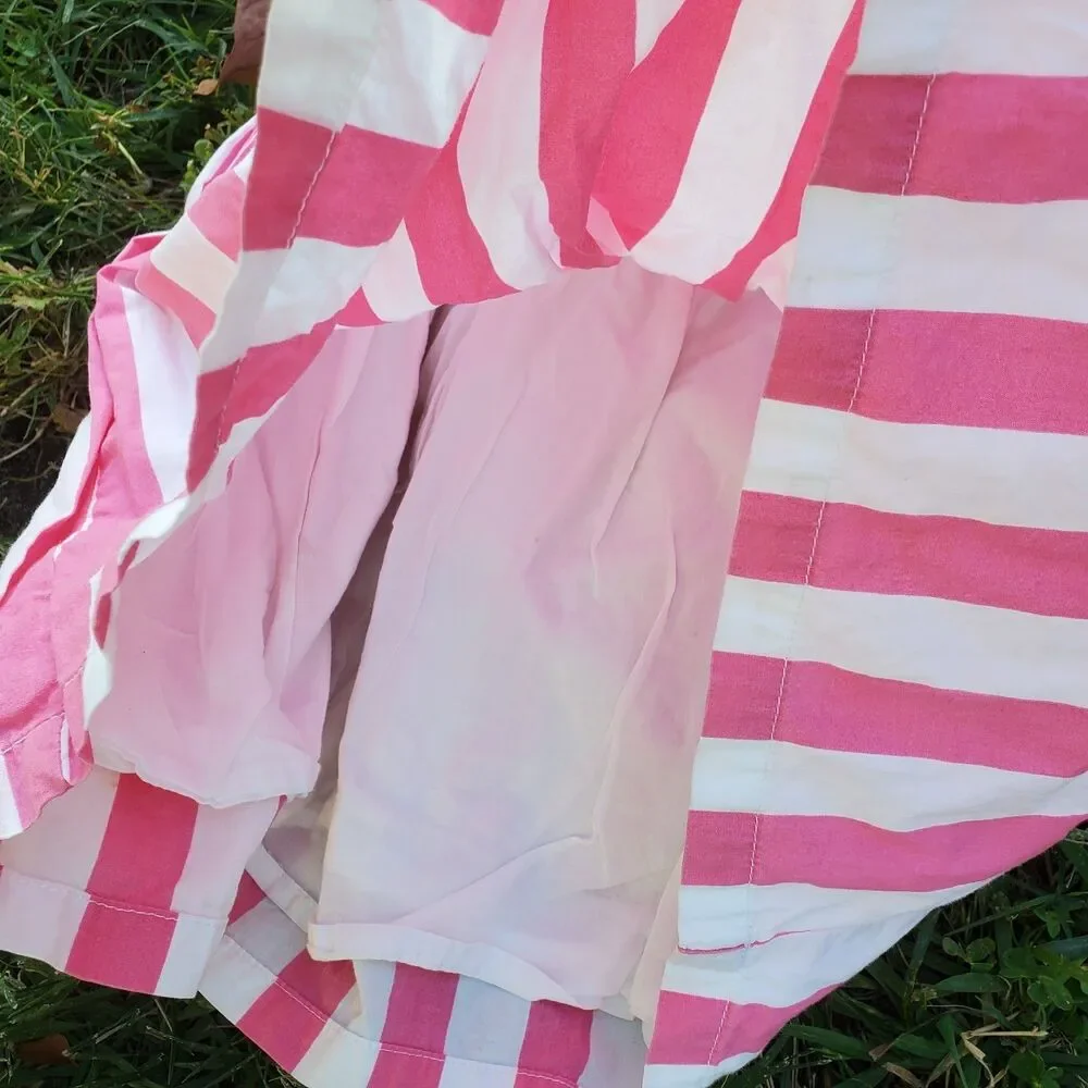 Gymboree Girls 2T Dress Pink White Striped Lined Ribbon Bow Collar